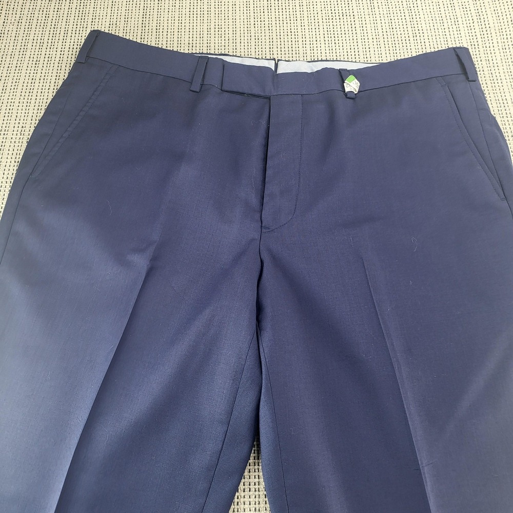 Hertling Dress Pants Mens 38x28 Navy‎ Blue Flat Front Made In USA Formal Wear